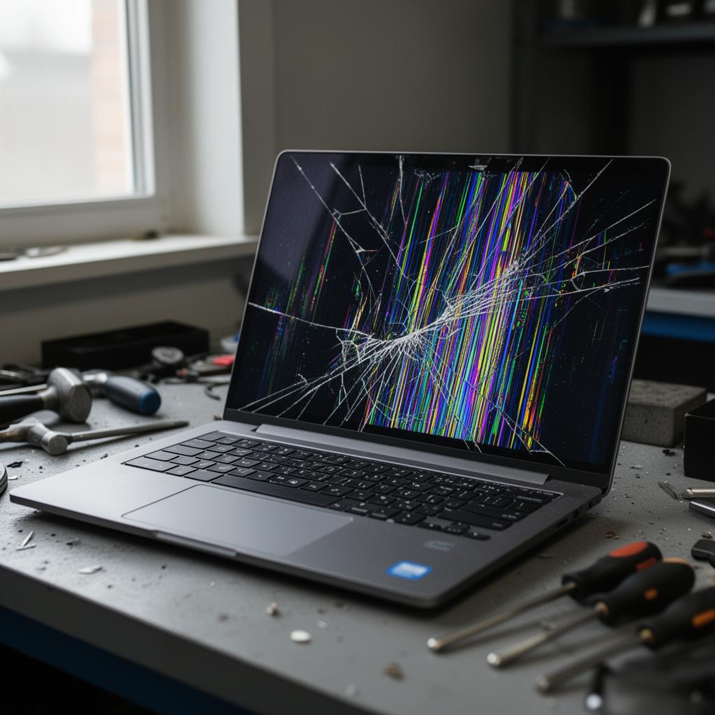Laptop on a repair bench